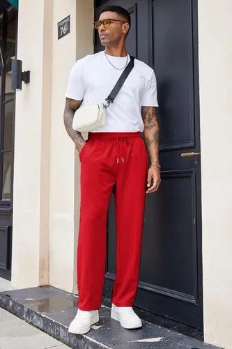 Vista 3 de COOFANDY Pantalones deportivos de algodón para hombre, pantalones de descanso con parte inferior abierta, pantalones ligeros casuales con bolsillos