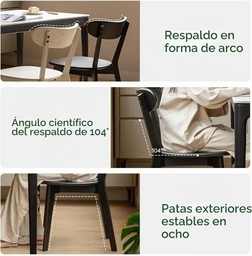 Vista 5 de Sillas de comedor de roble, sillas de cocina, silla moderna de madera maciza 100% con respaldo curvo, silla de comedor para cocina, sala de estar