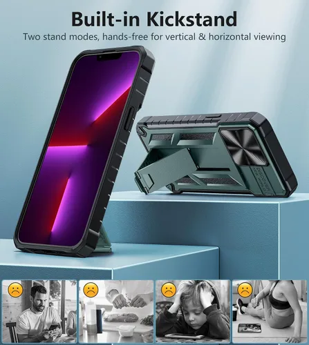 Vista 3 de SOiOS Funda verde oscuro para iPhone 13-Pro-Max Grado militar, a prueba de caídas, protectora, con soporte, deslizante, resistente, protección
