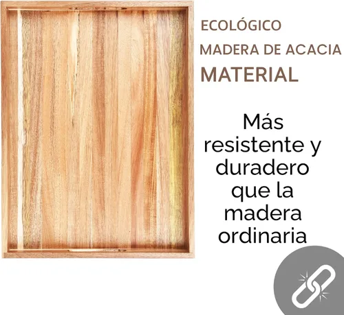 Vista 6 de Bandeja de servir de madera de acacia con asas (17 pulgadas) – Bandejas decorativas para servir desayuno en la cama, almuerzo, cena, aperitivos