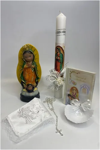 Vista 4 de Juego de velas de bautismo con luz nocturna de Guadalupe para niños, juego de velas de bautismo para niña católica, velas de bautizo para nino