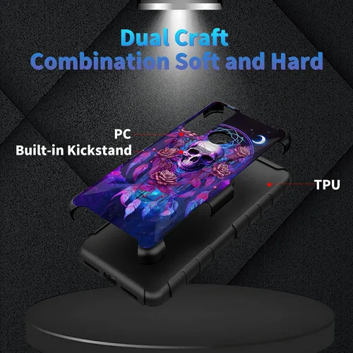 Vista 195 de Funda para AT&T Maestro Max 2021/Cricket Ovation 2 con protector de pantalla de vidrio templado, funda resistente con función atril integrada