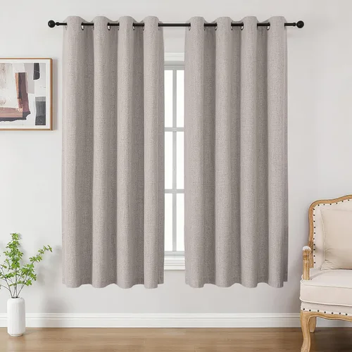 Vista 18 de CUCRAF Juego de 2 paneles de cortinas 100% opacas de 54 pulgadas de largo, cortinas texturizadas de lino para oscurecer la habitación, con ojales