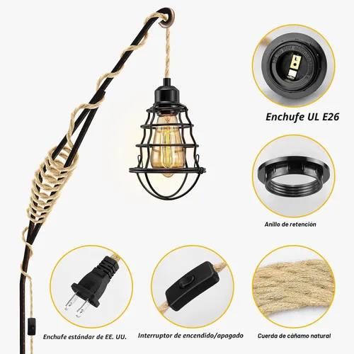 Vista 3 de LYOOWNG Cable de luz colgante con enchufe, luces colgantes estilo granja con cable enchufable, kit de cable de luz colgante de 15 pies de cuerda