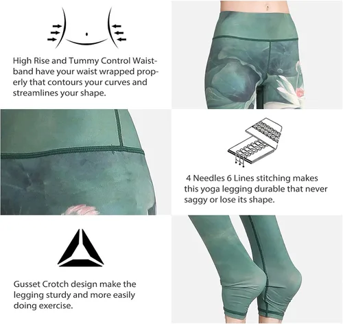 Vista 2 de Sunrade Pantalones de yoga impresos, cintura alta, control de barriga de entrenamiento, pantalones capris sobre el talón polainas para mujeres