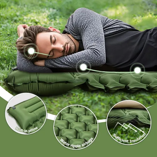Vista 3 de Almohadilla de dormir Toncoke, almohadilla inflable extra gruesa y ultraligera con almohada, bomba de pie de 30s, colchón de camping de 3.54