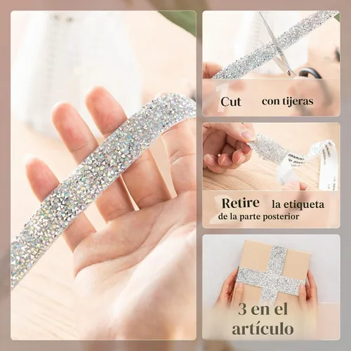 Vista 5 de 4 rollos de cinta de diamantes de imitación de cristal, cinta autoadhesiva con diamantes de imitación, envoltura de diamantes para manualidades