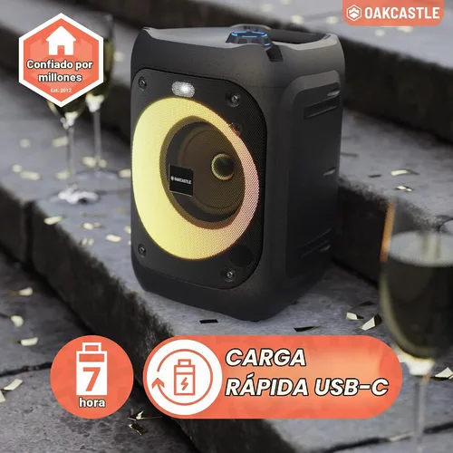 Vista 4 de Altavoz portátil Bluetooth para fiesta Potencia de 40W y batería recargable hasta 7H Gran altavoz Bluetooth 2.0 con micrófono con cable Modo