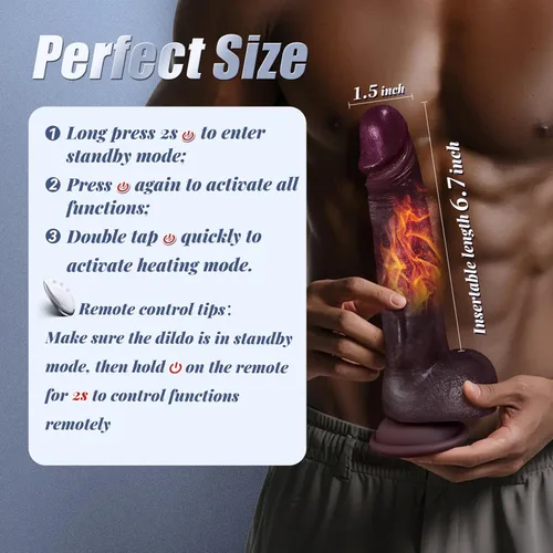 Vista 5 de Consoladro Vibrador de Empuje Negro Realista, Consoladores de Silicona Calentados y Realistas con 10 Modos de Empuje y 10 Modos de Vibración
