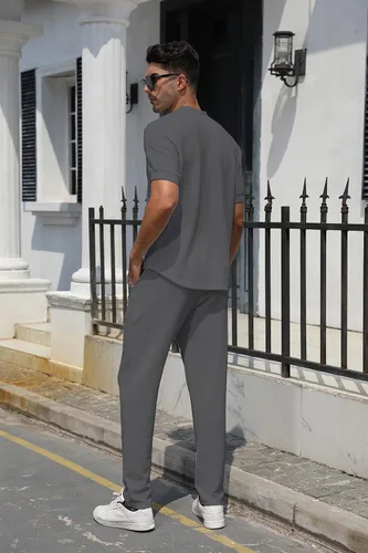 Vista 75 de FZNHQL Conjunto deportivo de moda para hombre, 2 piezas, casual, atlético, para correr, manga corta/larga, conjunto para hombre