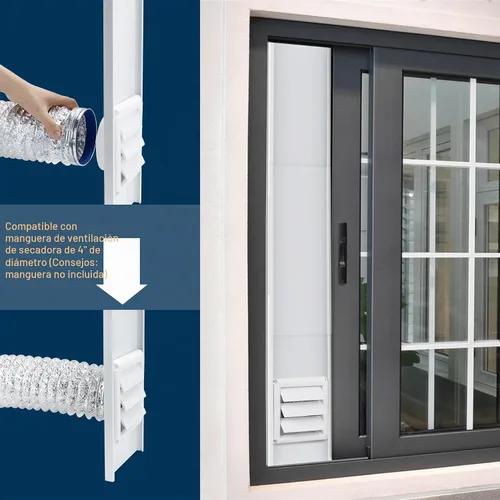 Vista 4 de Kit de ventana de ventilación de secadora para manguera de ventilación de secadora de 4 pulgadas de diámetro, kit de ventilación ajustable
