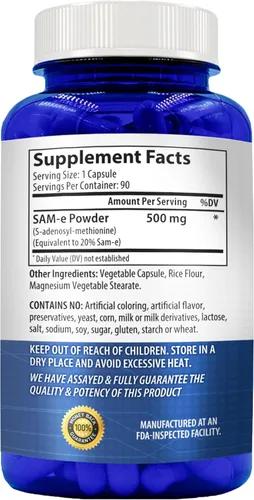 Vista 3 de SAM-E Suplemento de 500 mg Fácil absorción S-adenosil-L-metionina SAM-e 500mg para suplemento de apoyo óseo y estado de ánimo Fabricado
