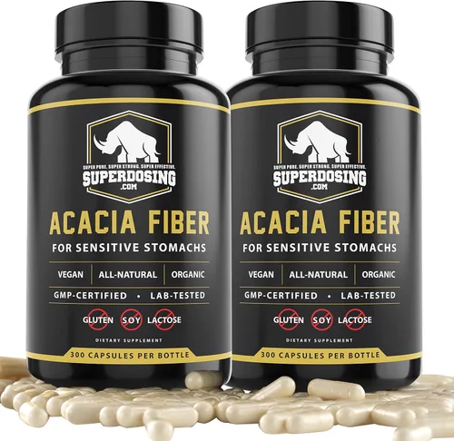 Vista 5 de Cápsulas de fibra orgánica de acacia senegal de acción rápida, 300 unidades. Píldora de suplemento de fibra soluble natural. Cápsulas prebióticas