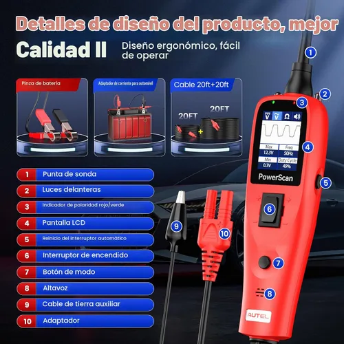 Vista 8 de Autel Probador de circuito automotriz PowerScan, herramienta de sonda
