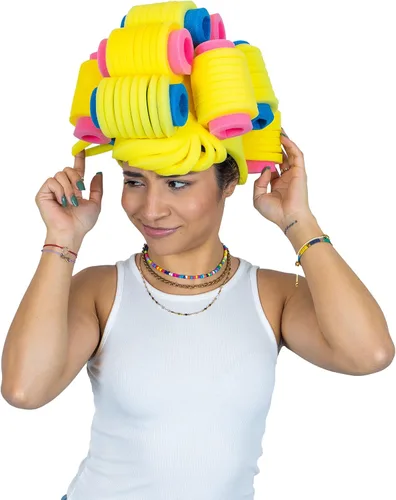 Vista 17 de FOAM PARTY HATS: Peluca Azul con lazo rosa