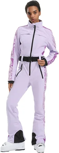 Vista 34 de GSOU SNOW Traje de esquí para mujer, traje de nieve delgado de una pieza, chaqueta de nieve, impermeable, resistente al viento, deportes al aire