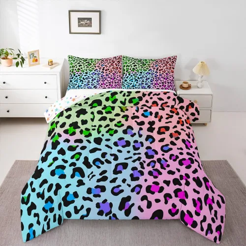 Vista 26 de Erosebridal Juego de edredón rosa para niñas, ropa de cama con estampado de animales para niños y adolescentes, juego de ropa de cama colorido