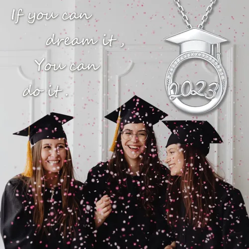 Vista 4 de Graduation Gifts for Her 2023 - Sterling Silver Bachelor's Hat Pendant Class of 2023 Graduation Necklace for Best Friends, High School College