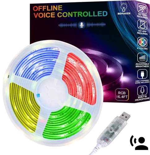 Vista 9 de Tira de luces LED activadas por voz AI, iluminación nocturna de dormitorio de niños para interiores, RGB IC, múltiples luces inteligentes regulables