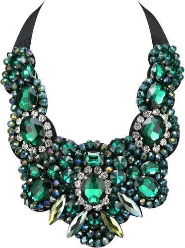 Vista 14 de Flyonce - Collar de diamantes de imitación con cuentas de cristal, collar tipo babero con cuentas gruesas, joyería para mujer Negro