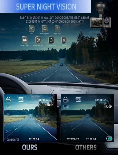 Vista 5 de Cámara de tablero de 3 canales frontal y trasera en el interior, cámara de tablero de instrumentos de gran angular de 1080P Full HD de 170 grados
