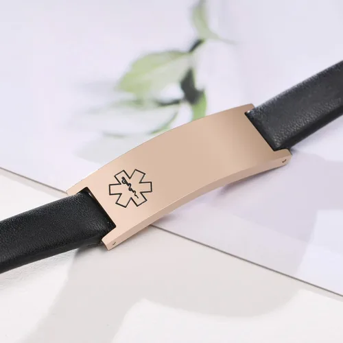 Vista 41 de MPRAINBOW Pulsera de alerta médica personalizada para mujer, correa de reloj de cuero genuino, grabado de doble cara, diabetes, epilepsia, joyería