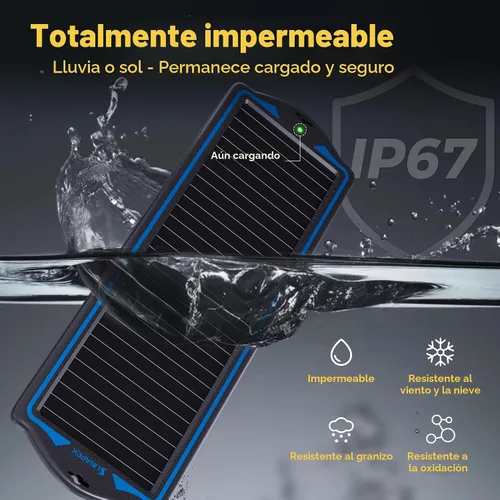 Vista 3 de Carga de batería solar de 12 V: kit de panel solar portátil impermeable – Cargador de goteo de mantenimiento de batería – con controlador de carga