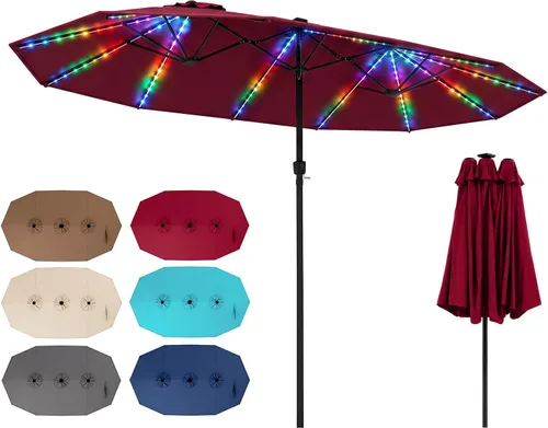 Vista 12 de Tangkula Sombrilla solar de patio de 13 pies, sombrilla de doble cara extra grande para mesa de mercado al aire libre con 36 luces LED, mango
