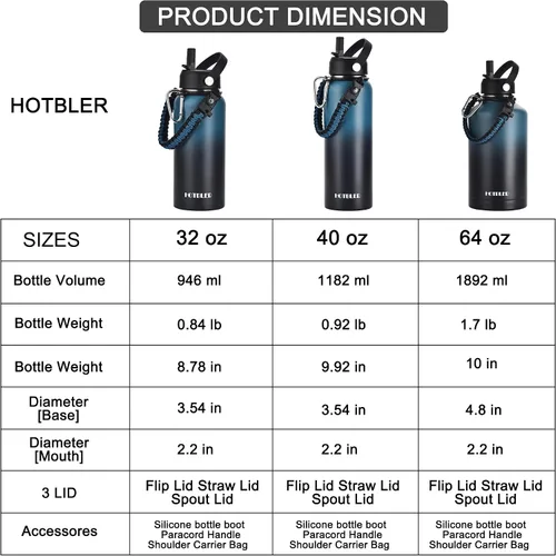 Vista 2 de Botella de agua aislada de 64 onzas con asa de paracaídas, bolsa de transporte y funda de silicona, jarra aislada de acero inoxidable de doble pared