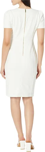 Vista 2 de Calvin Klein Scuba - Vestido tubo de crepé con manga de tulipán, color crema, 12, Crema