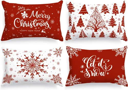 Vista 16 de Lanpn Fundas de Cojín Lumbar Navideñas de 12x20, 4 piezas, Blanco y Negro Feliz Navidad Xmas Invierno Copo de Nieve Fundas de Almohada de Cojín