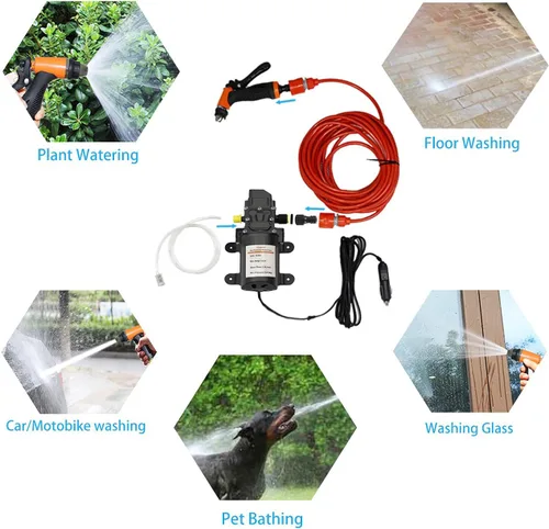 Vista 7 de Bomba eléctrica de lavado a presión, 12 V, 100 W, portátil, de alta presión, kit de bomba de agua inteligente para automóvil, caravana, hogar