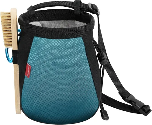 Vista 10 de MoKo Rock Climbing Chalk Bag, Bouldering Chalk Pot Bucket with Adjustable Belt & Carabiner Drawstring Climbing Gear for Rock Climbing Weight Lifting