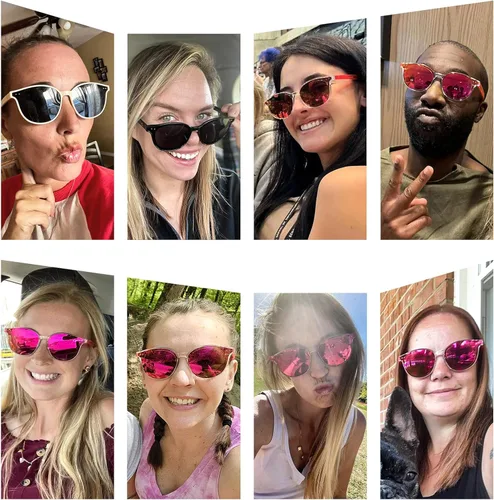 Vista 3 de Sumato Gafas de sol para mujer, lentes de sol rosas de ojo de gato para mujer con lente de moda espejada con bloqueo UV400