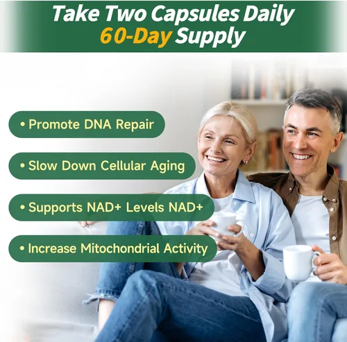 Vista 3 de Suplemento NAD, NAD+ nicotinamida ribósido resveratrol 1000 mg, suplemento liposomal de NAD para mujeres y hombres, NAD Plus con CoQ10 para energía