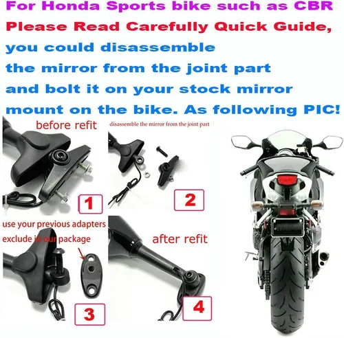 Vista 5 de Yibid Espejos laterales integrados para motocicleta con luz intermitente LED compatibles con Kawaski ZRX 1200S, ZZR1200, ZX-6R, 636, 6RR 1998-2006