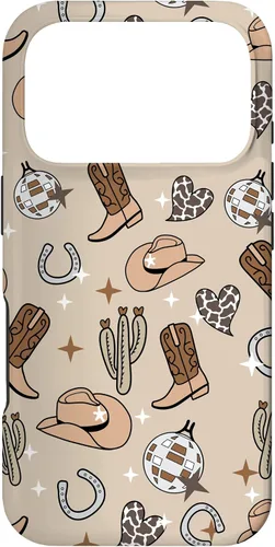 Vista 30 de Cowboy Hat & Boot & Disco Ball Pattern Brown Cowgirl Case for iPhone 17