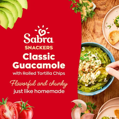Vista 3 de Sabra Snackers Salsa de guacamole con chips de tortilla enrollados, 2.8 oz - Vaso individual de guacamole para paquetes de bocadillos para llevar