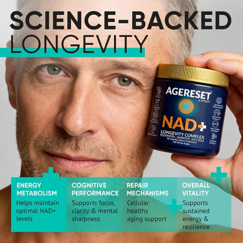 Vista 5 de AGERESET NAD Suplemento NMN Alternativo Liposomal + Gotu Kola para Mujeres y Hombres con Resveratrol, Quercetina, Gotu Kola