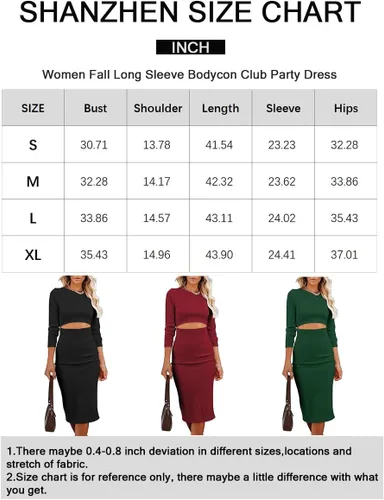 Vista 6 de SHANZHEN Vestido ajustado de manga larga para mujer, casual, a la moda, cuello redondo, recortado, de punto, acanalado, ajustado, vestido de tubo