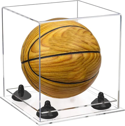 Vista 47 de Better Display Cases Mini acrílico - Miniatura (no tamaño completo) Baloncesto vitrina con elevadores negros y espejo (A015-BR)