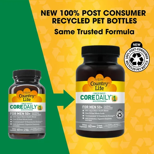 Vista 2 de Country Life CORE Daily-1 Multivitamínico para hombres mayores de 50 años, sin gluten, apoyo energético con vitaminas B coenzimadas, probióticos