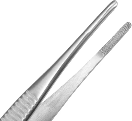 Vista 3 de Pinzas de acero inoxidable de 5 pulgadas con punta dentada recta, pinzas multiusos para reparación de manualidades, paquete de 2