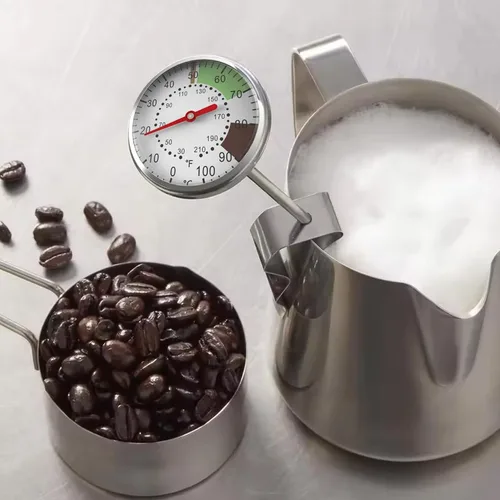 Vista 4 de Termómetro de leche para cocinar al vapor, termómetro de acero inoxidable de 2 pulgadas con clip para olla y funda protectora para café, chocolate
