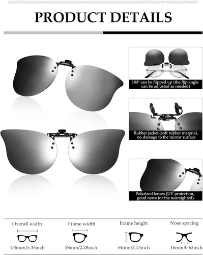Vista 3 de Konohan 10 pares de lentes de sol polarizados con clip para gafas graduadas, abatibles para mujeres y hombres, protección UV, como se ve en las fotos
