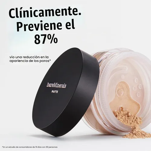Vista 4 de bareMinerals Base de maquillaje en polvo suelto mate original SPF 15, maquillaje facial en polvo mineral limpio, cobertura transparente a completa