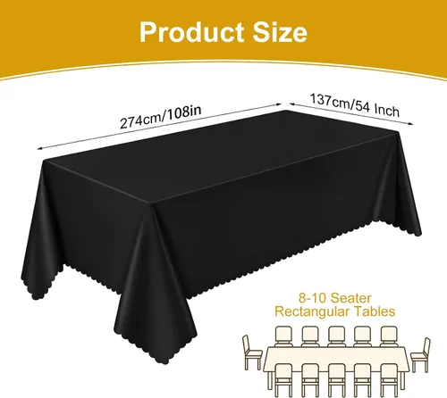Vista 2 de NatNarr Paquete de 3 manteles de plástico negro, 54 x 108 pulgadas, desechables, festoneado, para mesas rectangulares, cubierta de mesa impermeable
