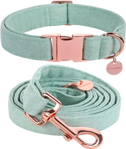 Vista 9 de DOGWONG Collar y correa de algodón para perro, collar para mascotas, suave, duradero, básico, para perros pequeños, medianos y grandes Negro
