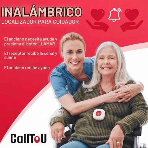Vista 9 de CallToU Botón de llamada inalámbrico para cuidadores para ancianos en casa, sistema de alerta de enfermera de más de 500 pies para personas