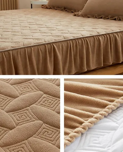 Vista 2 de Sábanas bajeras cómodas de terciopelo, acogedoras y cómodas sábanas bajeras de tamaño individual con sábanas de bolsillo profundo de hasta 10 Marrón